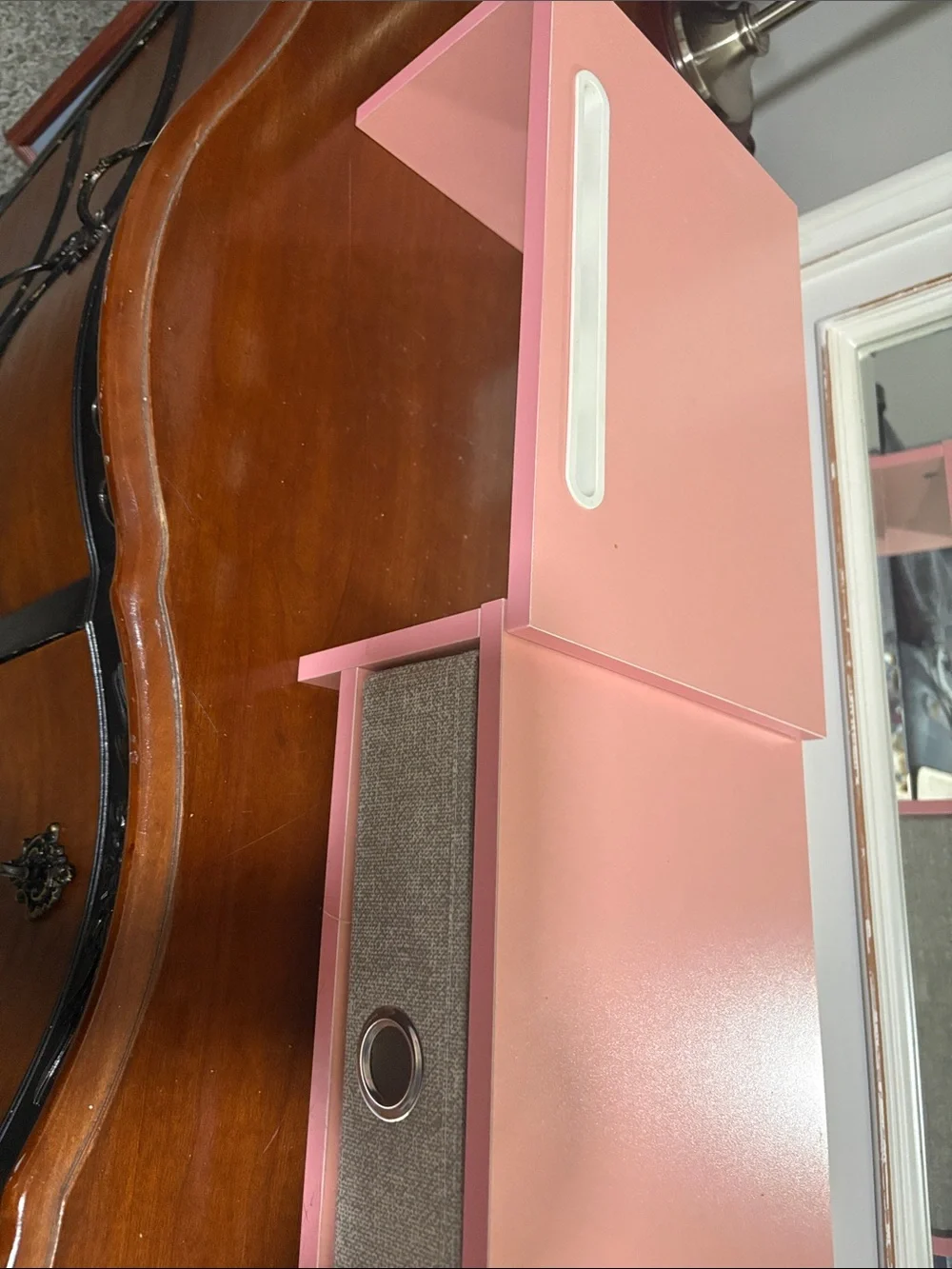 Pink Storage Drawer Organizer with Gray Fabric Bin